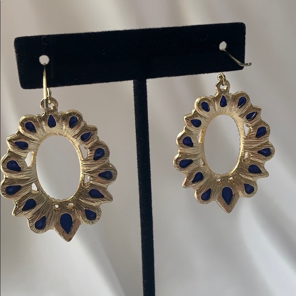 BEAUTIFUL BLUE&GOLD COLORED TEARDROP EARRINGS - Picture 8 of 8